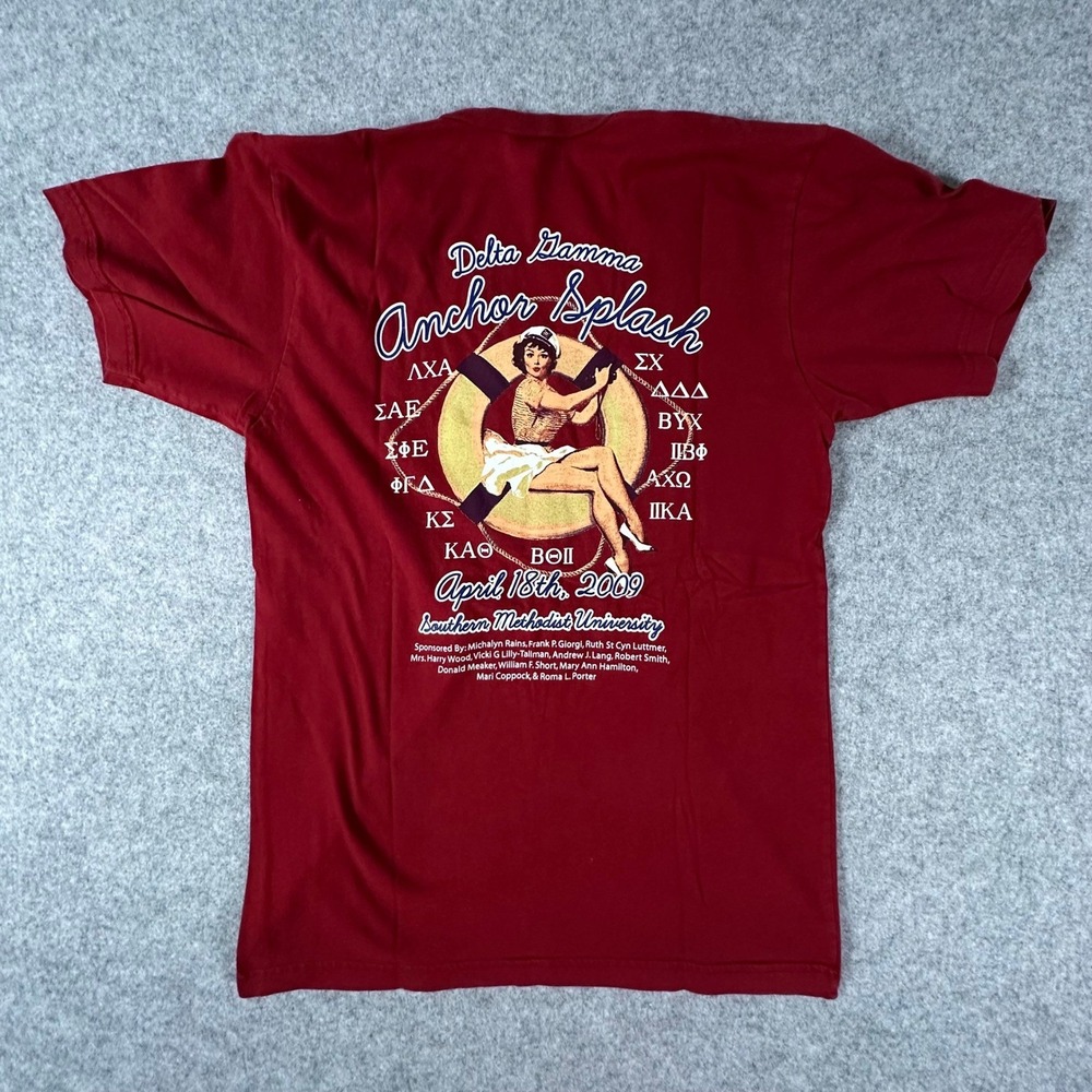 American Apparel Delta Gamma Anchor Splash Mens Small Red V-Neck Sorority Shirt